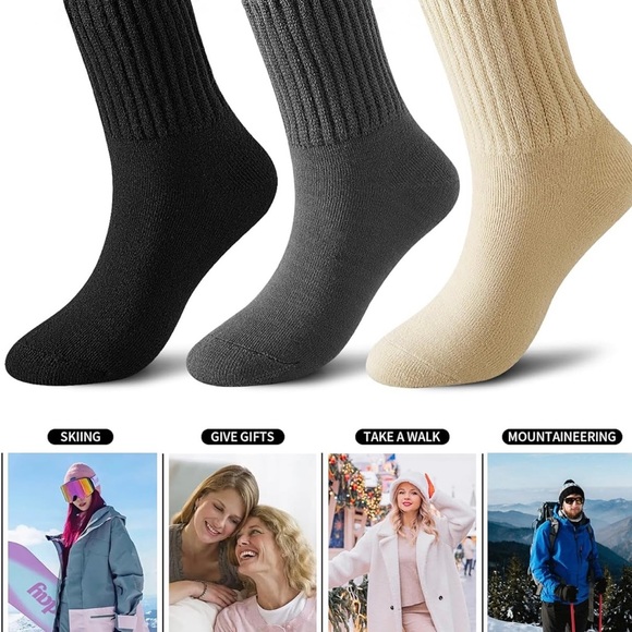Boot Socks for Women Winter Wool Solid Thick Warm Socks Crew Socks Christmas - Picture 6 of 7